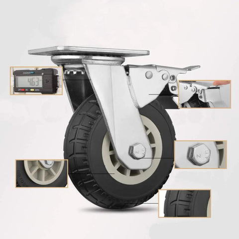 Heavy Duty Swivel Rubber Caster Wheels Double Lock Brake Alloy Bracket with tire tread for heavy loads and silent roll.