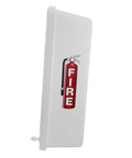 No Hassle Tough White Surface Mount Fire Extinguisher Cabinet With Pull Panel Fits Ten Pound Units, side view image.
