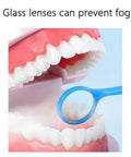 100 Count Disposable Dental Mouth Mirrors Kit, Anti Fog, Individually Wrapped Oral Inspection Mirrors In 4 Assorted Colors, Perfect For Dental Clinics Or Home Care, Hygienic And Easy To Use. Blue dental mouth mirror near model teeth
