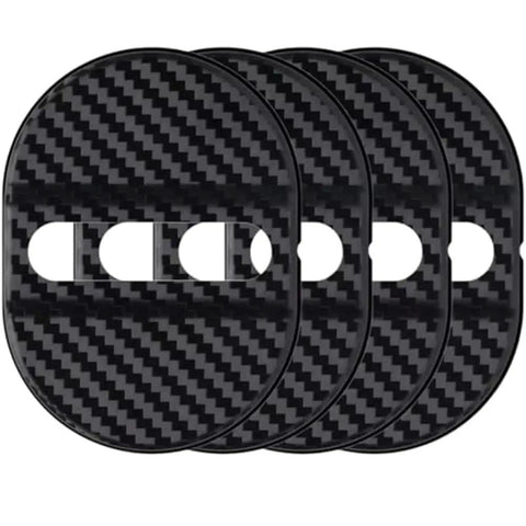 Top Shelf Carbon Fiber Door Lock Covers For Tesla Cybertruck, set of four, rigid carbon fiber for durable weather protection.