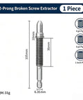 Professional Grade Heavy Duty Broken Pipe Extractor Tool Rips Out Stuck Rusted Threaded Fittings Quick No Sweat Saves Time On Faucet And Angle Valve Jobs Half To Full Inch Compatible, 2-prong design, dimensions shown.