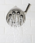 Icon Series Anystream High Pressure Adjustable Solid Brass Shower Head In Matte Black With 2.5 GPM Flow in use against tile