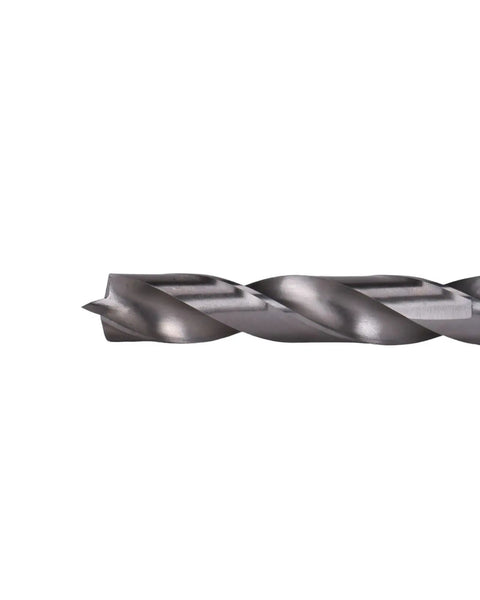 Seven-Eighths Inch HSS Brad Point Drill Bit For Wood, Clean Splinter-Free Holes, close-up view of bit tip and flutes.
