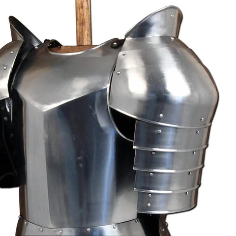 Close-up of 18G Steel Breastplate Cuirass With Removable Pauldrons, Adjustable Leather Straps, Medieval Armor For Reenactments