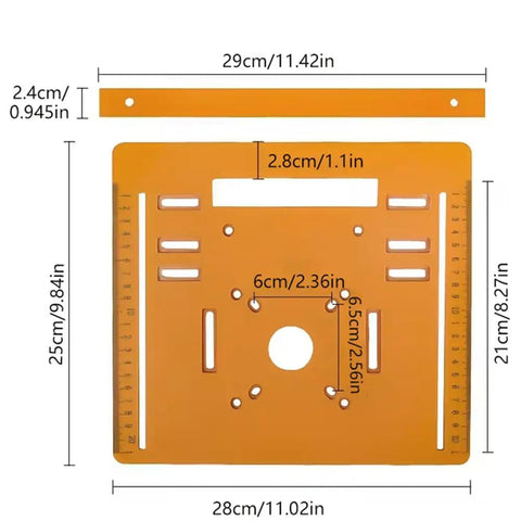 Rugged As Nails Circular Saw Base Plate Swap Out Bottom Board 29x25cm in orange plastic for 90 degree cuts.
