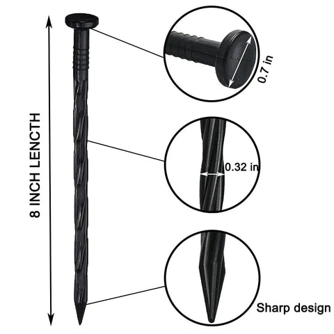 Spiral Landscape Anchoring Spikes 8 Inch Set For Lawn Edging Tough As Nails Durable Plastic Stakes with close-up details