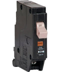 Heavy Duty 15 Amp Single Pole Circuit Breaker With A Tough Tan Toggle Switch And Bright Trip Flag Indicator in black housing.