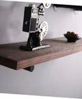 Rock Solid Heavy Duty Wall Mounted Shelf Brackets Four Pack Black Iron Pipe Style, holding vintage decor on wood shelf.