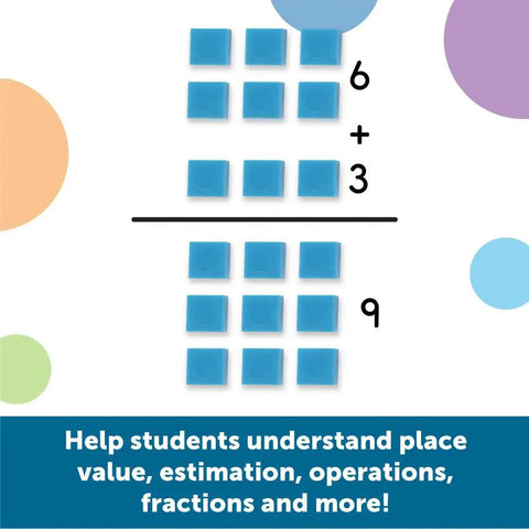 Base Ten Blocks Smart Pack 121 Pieces For Hands On First Grade Math Practice Ages 6 Plus; blue blocks illustrating addition.