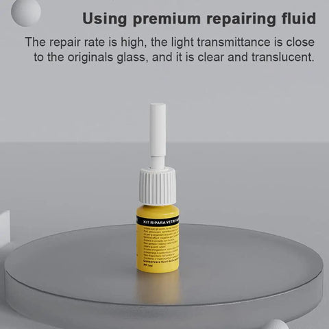 DIY Windshield Crack Repair Kit With Clear Glass Repair Fluid And Easy Nozzle Tool Air Pump Type Windshield Quick Fix For Glass Cracks Save Time And Money On Car Window Repairs. Clear fluid bottle with nozzle tip.
