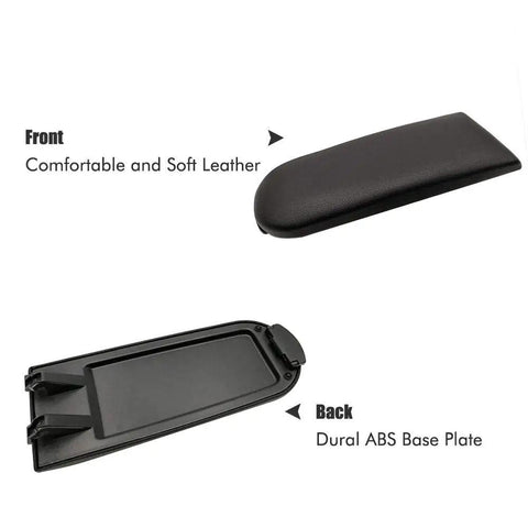 Front and back view of Center Console Armrest Cover Cap For Volkswagen Golf Jetta Passat Beetle Bora 1998 to 2005 Leather Vinyl