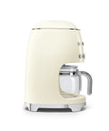 Side view of Retro Fifties Style Drip Coffee Maker With 10 Cup Glass Carafe, Auto Start, No Fuss Keep Warm Plate, Cream Finish