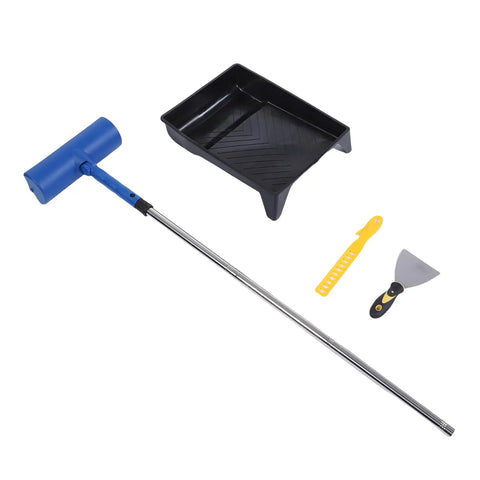 Pro Grade Telescoping Paint Roller Kit With Heavy Duty Stainless Steel Extension Pole Conquer High Ceilings And Tall Walls Without A Ladder Straight Up Project Essential with paint roller, extension pole, tray, and tools.
