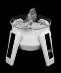 Solar Powered Jewelry Display Stand With 360 Degree Rotating Turntable And Blue LED Lights Electric Base for showcasing a necklace.