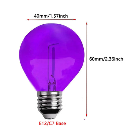 Purple Shatterproof 1W LED G40 Globe Bulbs For Indoor Outdoor Patio String Lights With E12 C7 Candelabra Base