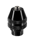 Hassle Free Keyless Mini Drill Chuck Designed For Lightning Quick Swaps On Rotary Grinders with a durable black finish and knurled grip.