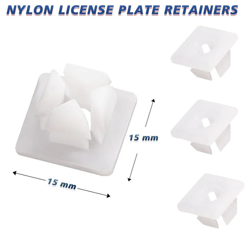 License Plate Screw Inserts Eight Pack Set Durable Nylon Retainer Clips shown with 15mm sizes