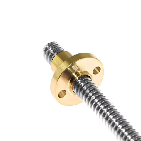Heavy Duty Lead Screw Set for 3D Printers and CNC Machines, Stainless Steel Rod with Brass Nut, T12 Style, close-up view