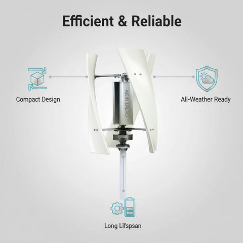 AISINILALAO wind turbine generator with white curved blades mounted on a vertical post for outdoor use