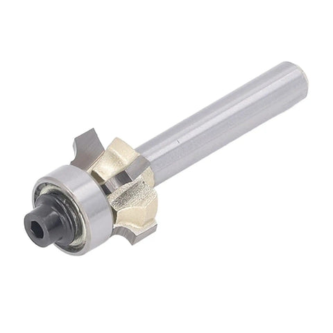 Heavy Duty Jiawu 1/4 Inch Shank Corner Round Router Bit 4 Flute Carbide for woodworking projects, showing sharp cutting edges.
