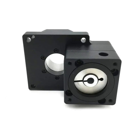Heavy Duty Hollow Rotary Actuator Built Like A Tank With Rock Solid Cast Iron Base And Butter Smooth 360 Degree Electric Rotary Table For Precision Stepper Servo Motor Jobs, close-up view of actuator.