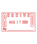 Self Inking Date Stamp Featuring Received Plus Date Readout And Bold Red Ink On Heavy Duty Plastic Body, displays bold red 'RECEIVED'.