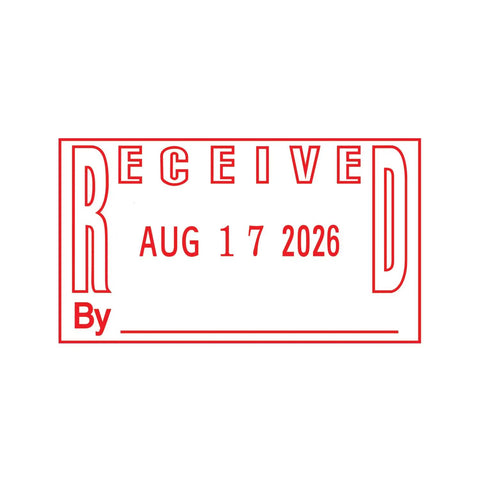 Self Inking Date Stamp Featuring Received Plus Date Readout And Bold Red Ink On Heavy Duty Plastic Body, displays bold red 'RECEIVED'.