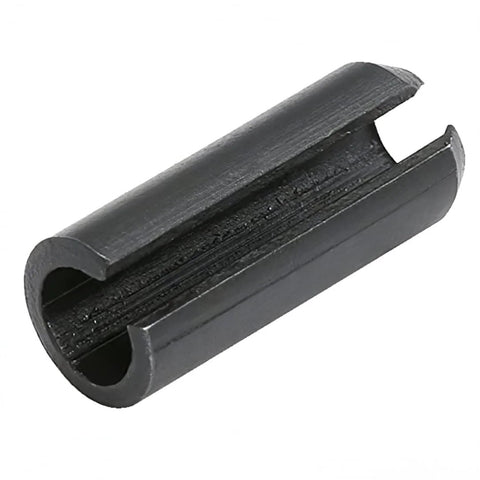 Close-up of a single black slotted spring dowel pin from the Assorted Roll Pins Kit Slotted Spring Dowel Pins 450 Piece Set.