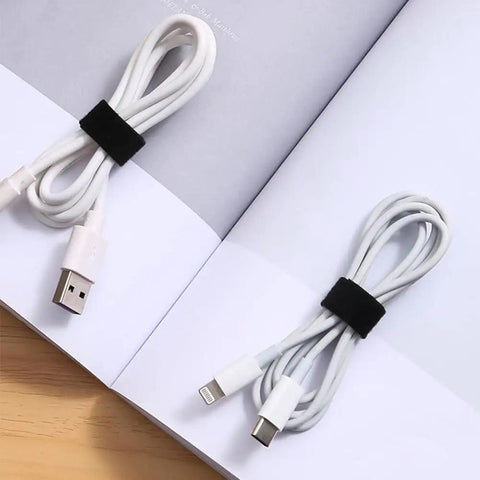 Six Point Five Foot Two Roll Adjustable Cable Ties Reusable Hook and Loop Fastening for Cable Organizing and Wire Management Black on charging cables