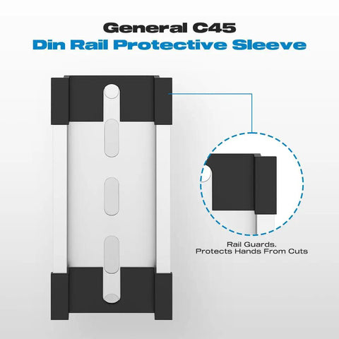 Close-up of a General C45 Din Rail Protective Sleeve with rail guards, showing protective design and safety features.