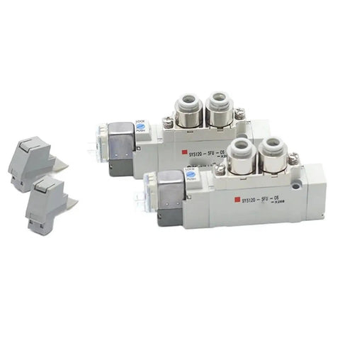 Top Tier 2 Position Single Type Sy5120-5mse-c4 Pneumatic Solenoid Valve with two connectors for industrial use.