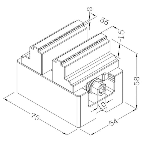 Technical drawing of CNC Self-Centering Vise For Precision Milling H54-8-55L, 75x54x58mm dimensions, compact rust-resistant steel