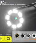Close-up of 1080P HD Endoscope With Light 4.3 Inch IPS Display 8 LED Adjustable Illumination showing LED brightness levels.