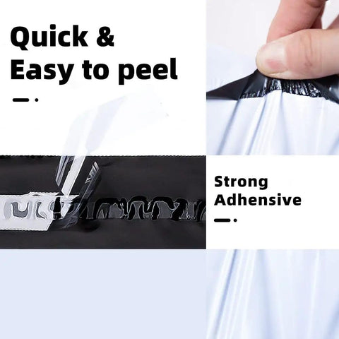Close-up of adhesive seal on 14.5 X 19 Inch Poly Mailers Bulk Pack For Clothing And More, demonstrating tear resistance.
