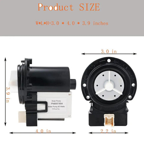 Washer Drain Pump Replacement DC31-00054A Fits Front Load Washers With No Drain Drama Fix For WF448AAP XAA WF210ANW XAA WF220ANW XAA WF448AAW XAA WF328AAW XAA WF330ANW XAA WF218ANW XAA WF350ANW XAA DC31-00016A AP4202690, black plastic pump, 4.0 x 3.9 x 3.0 in