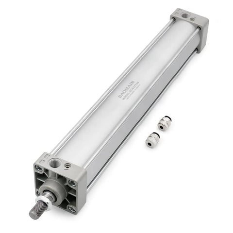 Beefy Pneumatic Air Cylinder 2.5 Inch Bore 27.55 Inch Stroke Single Rod Double Acting with M16x1.5 Threaded Rod PT 3/8 Port and Two Push In Fittings Ready To Run