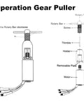 Diagram showing assembly of Pinion Gear Puller Remover Set For RC Motors And Vehicle Models With Five Pins, labeled parts included.