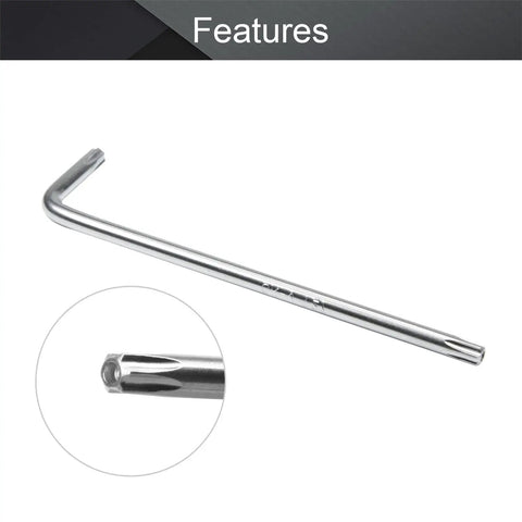 Long T27 Tamper Proof Torx Star Bit Wrench L Shaped Pro Grade Heavy Duty Bit Driver For Fasteners Nickel Plated 45 Steel Finish Corrosion Resistant Chamfered Ends For Smooth Insertion, close-up