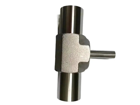 Beefy Three Way Tee Reducer Pipe Fitting In 316L Stainless Steel BA Grade, Auto Weld Connector, side view