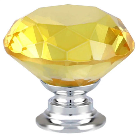 Kick Up Your Cabinetry Game With These Solid As A Rock 12 Piece Pack Of 30Mm Diamond Shape Crystal Glass Cabinet Knobs With Complete Screw Kit For Furniture Yellow, close-up view of yellow crystal knob.