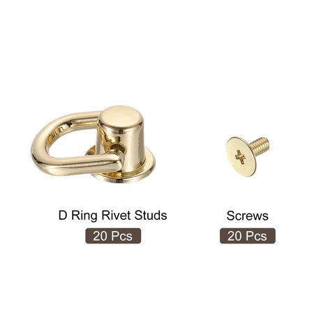 Twenty Pack Slick D Ring Screw Studs With Ball Head Buttons For Leather Crafting And Shoe Repairs Hella Secure Metal Rivet Fasteners In Light Gold with screws.