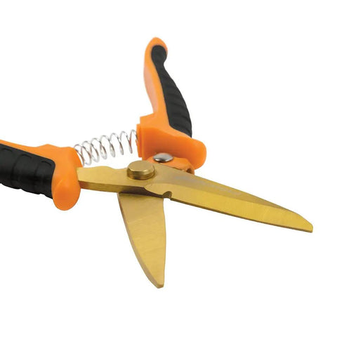 Titanium Nitride No 8 Shop Snip, 8 Inch Heavy Duty Cutting Tool With Serrated Blades For Denim, Upholstery And Cardboard, Orange Handle
