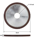 Badass 6 Inch Diamond Grinding Wheel 150 Grit Resin Bonded Flat Profile Tool For Carbide Metal And Tungsten Steel Sharpening 75 Percent Concentration with detailed dimensions.