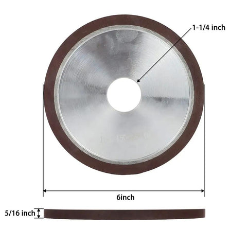 Badass 6 Inch Diamond Grinding Wheel 150 Grit Resin Bonded Flat Profile Tool For Carbide Metal And Tungsten Steel Sharpening 75 Percent Concentration with detailed dimensions.
