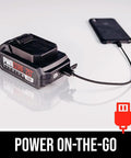 PWR CORE 20 Brushless 20V Cordless Hammer Drill Kit Lithium Battery charging phone for power on-the-go feature