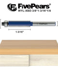 Flush Trim Router Bit 1/4 Inch Shank, 3/8 Inch Cutting Diameter, 1-3/16 Inch Cutting Height with bottom bearing on wood