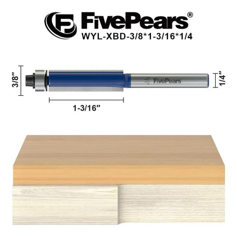 Flush Trim Router Bit 1/4 Inch Shank, 3/8 Inch Cutting Diameter, 1-3/16 Inch Cutting Height with bottom bearing on wood