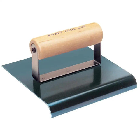 Three Eighths Inch Radius Blue Steel Hand Edger With Wood Handle For Clean Concrete Edging And Lawn Slab Lines, Flexible Spring Steel Blade, Pro Grade Durable Six By Four Inch Edger Tool