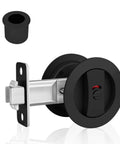 Round Pocket Door Lock And Edge Pull Privacy Latch With Color Coded Indicators Dope Matte Black Flush Pocket Door Hardware