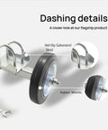 Close-up of 6 Inch Heavy Duty Sliding Gate Rollers with rubber wheels, highlighting galvanized steel components, part of hardware kit.